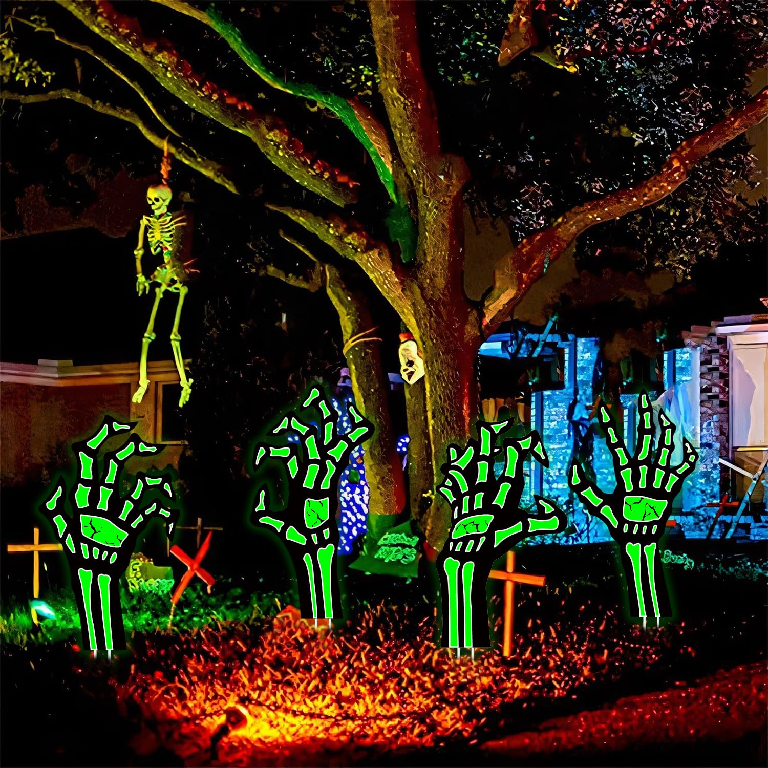 6 Pack Light Up Halloween Tombstones Decoration, 16.5"x11" Spooky Graveyard Decor for Outdoor Yard Parties, Waterproof Plastic Grave Markers with 12 Stakes for Cemetery Lawn Displays